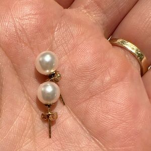 7mm Akoya pearl cream 18k gold earrings studs AA quality